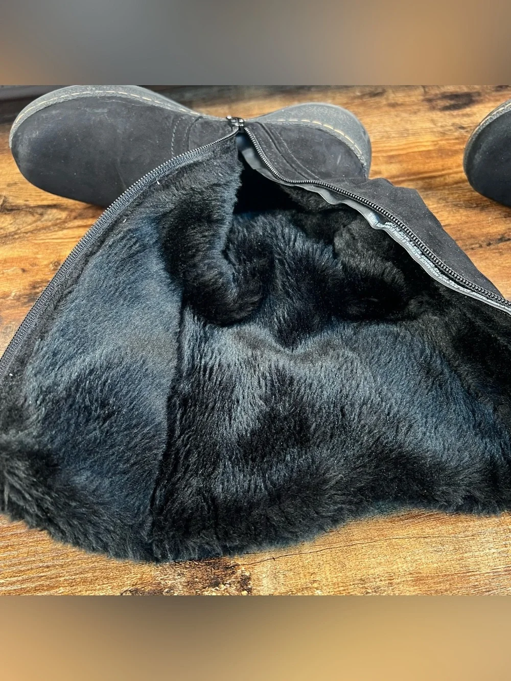 Faux Leather Boots Faux Fur Black Tall Zip Winter Casual Wear Ever Barbara 8